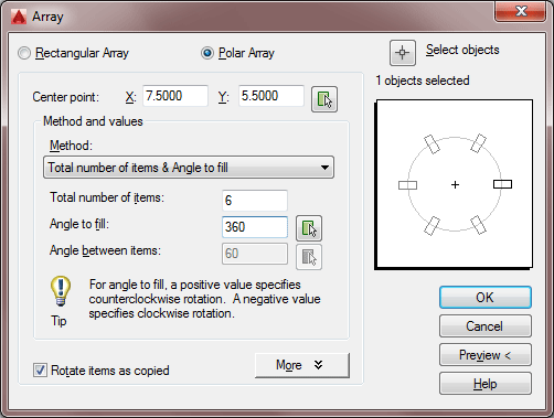 Polar Array Dialog Box