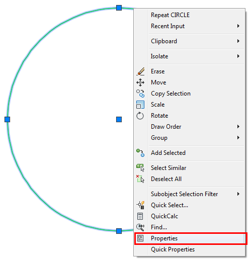 Right Click Properties in AutoCAD