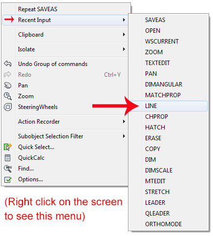 Recent Input in AutoCAD