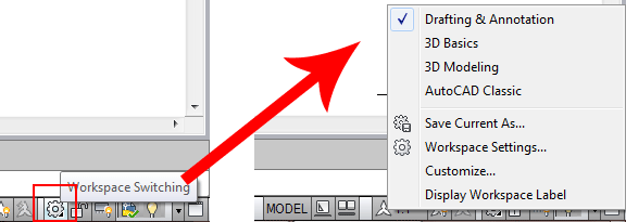 Changing Workspaces in AutoCAD 2013