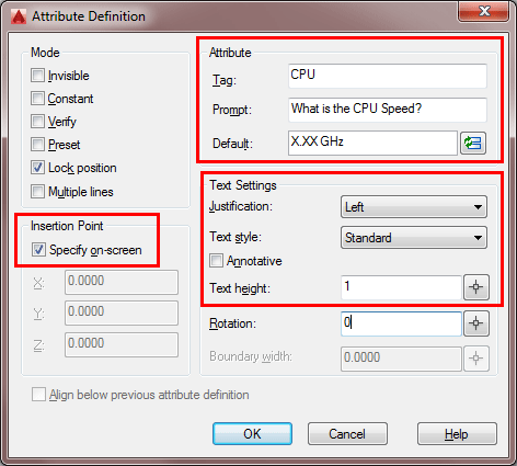 Attribute Definition Dialog Box