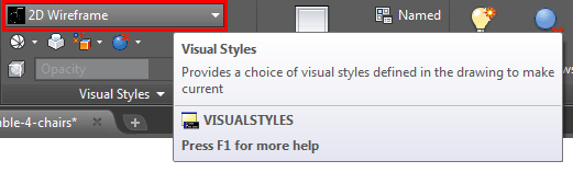 2D Wirefram, Visual Styles, Provides a choice of visual styles defined in the drawing to make current