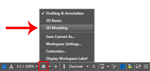 Change Workspace in AutoCAD 2012