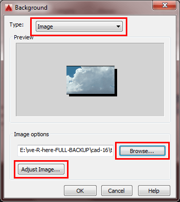 Background Dialog in AutoCAD 2016