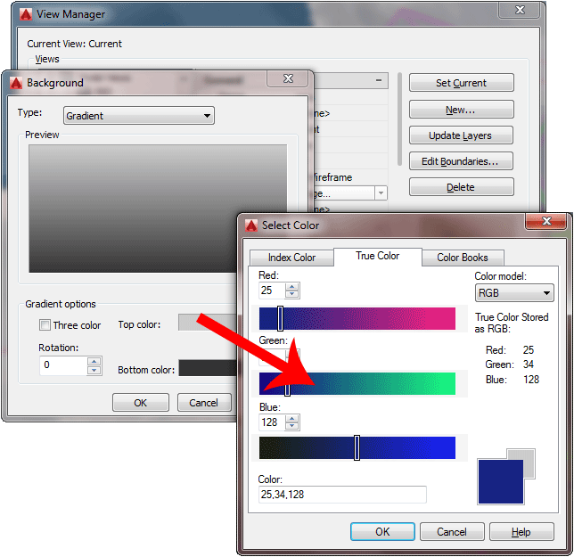 Gradient Background in AutoCAD 2016