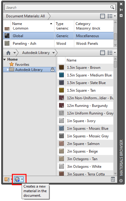 Materials Palette in AutoCAD 2021