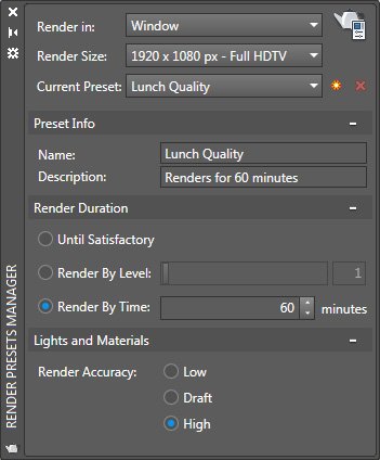 Render settings in AutoCAD 2007