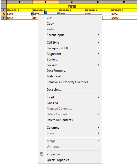 Right-clicking a table in AutoCAD 2007