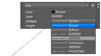 Line type, by layer, quick properties