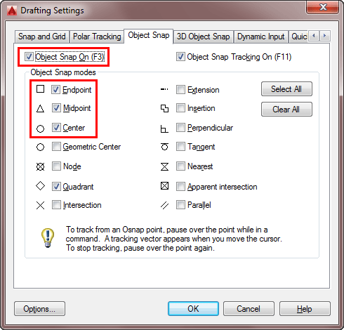 Osnap Settings Dialog Box