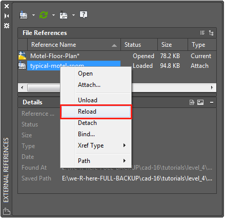 Reload an XREf in AutoCAD